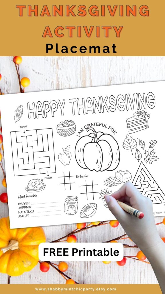Thanksgiving activity placemats for kids
