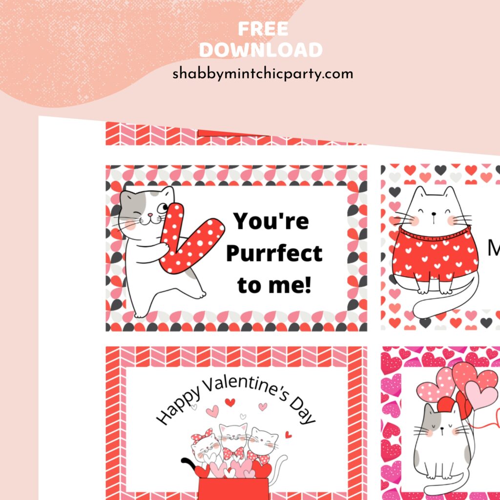 Cat-themed Valentine's Day gift tags available free on the blog