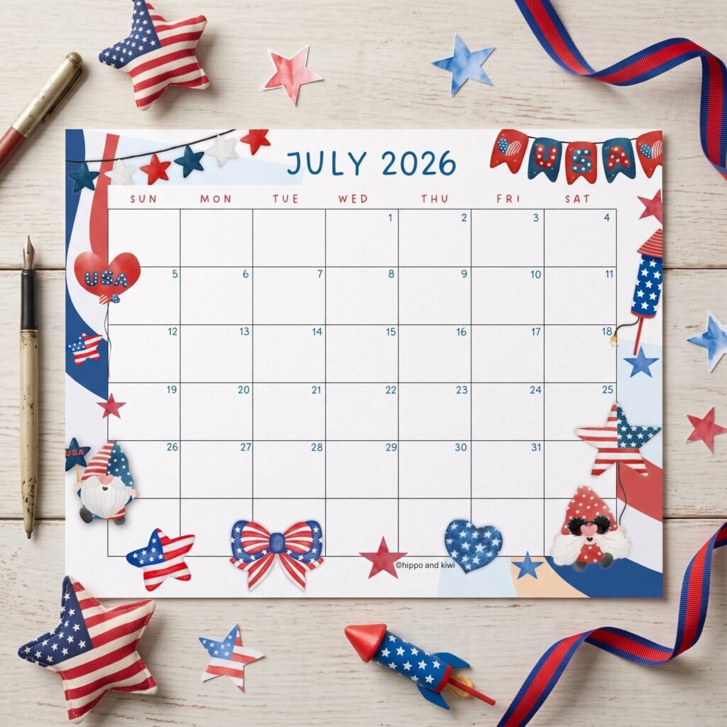 July 2026 printable calendar freebie